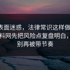 别被表面迷惑，法律常识这样做最稳：91爆料网先把风险点复盘明白，真的别再被带节奏