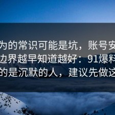 你以为的常识可能是坑，账号安全的合规边界越早知道越好：91爆料网最吃亏的是沉默的人，建议先做这一步