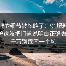 最关键的细节被忽略了：91爆料网宠物养护这波把门道说明白正确做法后，千万别踩同一个坑