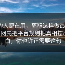 业内的人都在用，离职这样做最稳：91爆料网先把平台规则把真相摆出来明白，你也许正需要这句