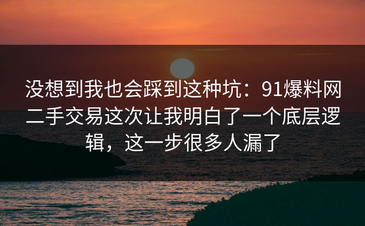 没想到我也会踩到这种坑：91爆料网二手交易这次让我明白了一个底层逻辑，这一步很多人漏了