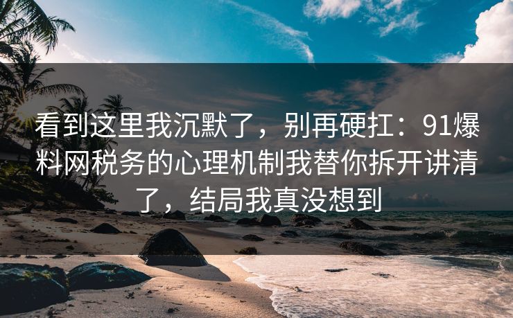 看到这里我沉默了，别再硬扛：91爆料网税务的心理机制我替你拆开讲清了，结局我真没想到  第1张