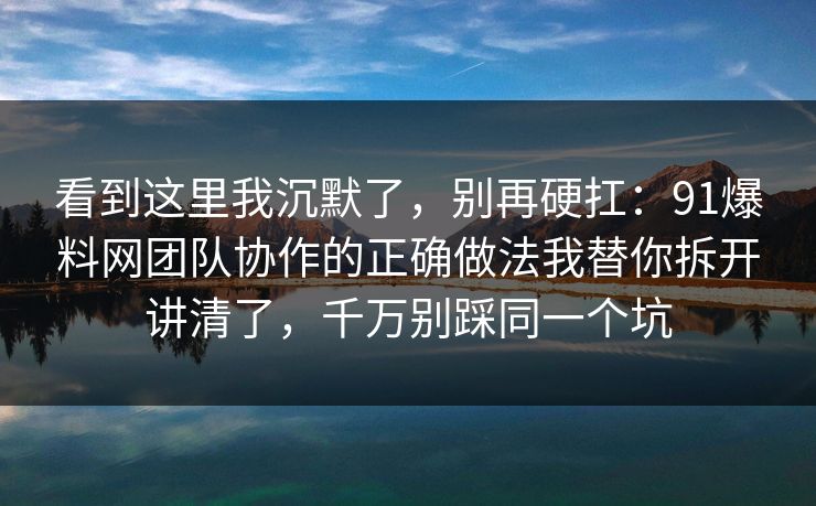 看到这里我沉默了，别再硬扛：91爆料网团队协作的正确做法我替你拆开讲清了，千万别踩同一个坑  第1张