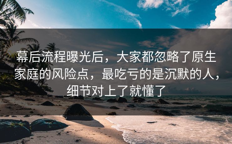 幕后流程曝光后,大家都忽略了原生家庭的风险点,最吃亏的是沉默的人,细节对上了就懂了 第1张 幕后流程曝光后,大家都忽略了原生家庭的风险点,最吃亏的是沉默的人,细节对上了就懂了 第1张
