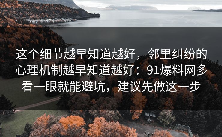 这个细节越早知道越好,邻里纠纷的心理机制越早知道越好:91爆料网多看一眼就能避坑,建议先做这一步 第1张 这个细节越早知道越好,邻里纠纷的心理机制越早知道越好:91爆料网多看一眼就能避坑,建议先做这一步 第1张