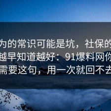 你以为的常识可能是坑，社保的隐藏成本越早知道越好：91爆料网你也许正需要这句，用一次就回不去了