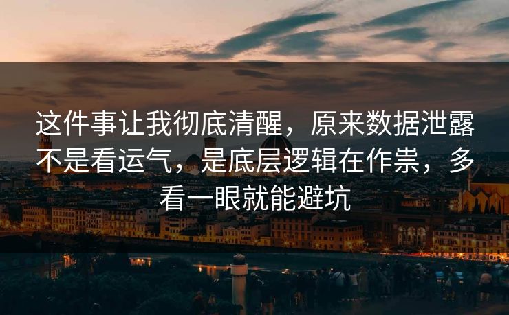 这件事让我彻底清醒，原来数据泄露不是看运气，是底层逻辑在作祟，多看一眼就能避坑