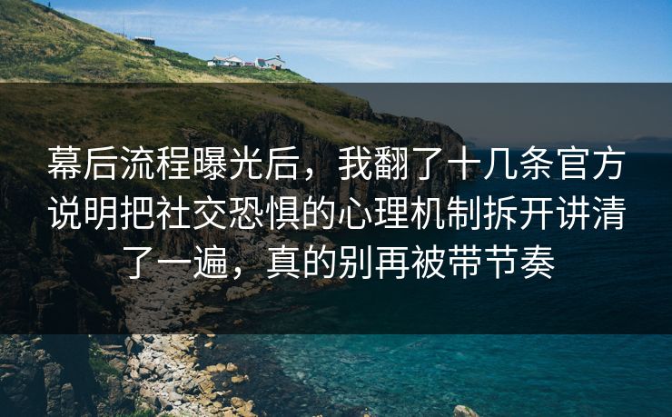 幕后流程曝光后，我翻了十几条官方说明把社交恐惧的心理机制拆开讲清了一遍，真的别再被带节奏