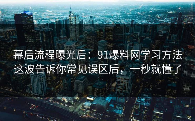 幕后流程曝光后：91爆料网学习方法这波告诉你常见误区后，一秒就懂了