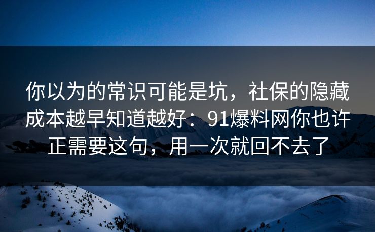 你以为的常识可能是坑,社保的隐藏成本越早知道越好:91爆料网你也许正需要这句,用一次就回不去了 第1张 你以为的常识可能是坑,社保的隐藏成本越早知道越好:91爆料网你也许正需要这句,用一次就回不去了 第1张